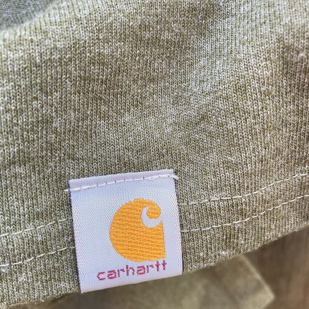 Women's Carhartt T-Shirt Green Spell-Out Cursive S Crew Cotton Pocket Cursive - Picture 5 of 12